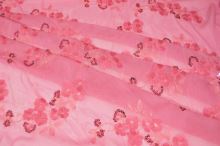 Elastický tyl, ružová výšivka š.135/125