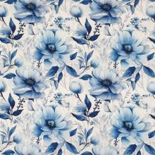 Úplet NELLY bílý, modré květy, š.150