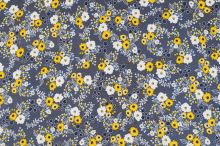 Úplet modrý, biele bodky, žlto-biele kvety, š.150