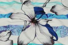 Úplet tyrkysovo-modré pruhy a kvety, š.150