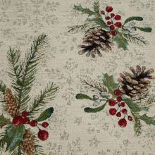 Gobelínový obrus so ženilkovou niťou - vianočný motív so šiškami, 100 x 100 cm