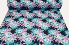 Velurová teplákovina, růžovo-modré abstraktní květy, š.150