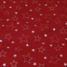 Bavlnené plátno červené, strieborné hviezdy, š.150
