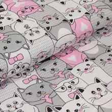 Bavlněné plátno, růžovošedé kočky, š.160