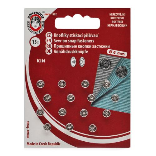 Gombíky stláčacie našívacie KIN Ms priemer 6mm (v.2 / 0), strieborné, 15ks