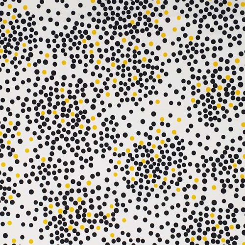 Bavlna bílá, žluté a černé puntíky, š.145