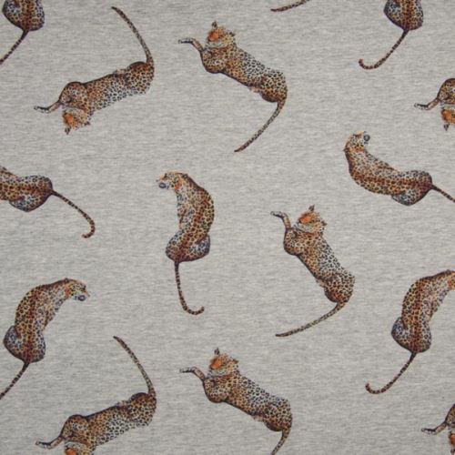 Teplákovina nepočesaná sivá melanž, leopard, š.150