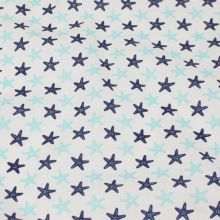 Bavlněné plátno bílé, modré mořské hvězdice, š.140