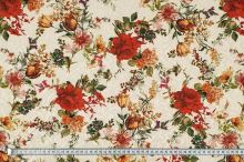 Kostýmovka krémová, žakár, barevné květy, š.150