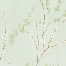 Saténové povlečení 70x90 + 140x200 mint, větvičky s bílými květy