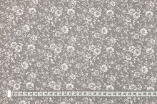 Bavlnené plátno šedé, biely kvetinový vzor, š.140