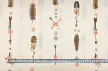 Bavlnené plátno béžové, pierka a šípy, š.145
