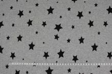 Teplákovina šedá, melé s plyšem, černé hvězdy, š.150