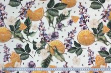 Dekorační látka P0561 citrusy, listy, květy, š.140