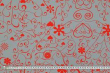 Kočárkovina šedá, červený vzor, š.160