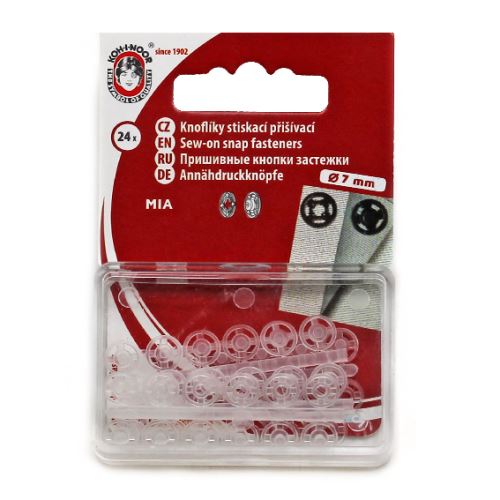 Gombíky stláčacie našívacie MIA plast priemer 7mm (v.1/2), transparentné, 24ks