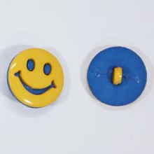 Knoflík dětský žluto-modrý, smajlík, 18 mm