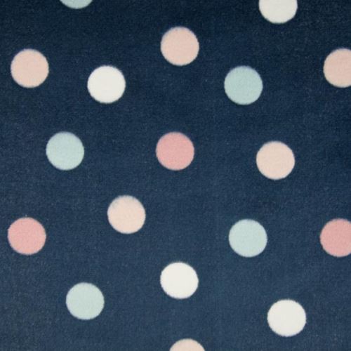 Fleece modrý, barevné puntíky, š.145