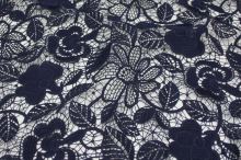 Čipka tmavo modrá, kvetinový vzor, š.130