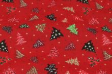 Bavlnené plátno červené, vianočné stromčeky, š.140