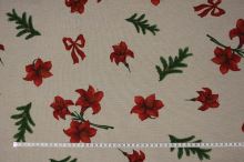 Vánoční látka béžová, červené květy, š.140