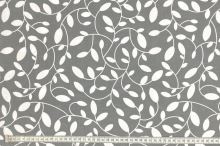 Dekorační látka s teflonovou úpravou šedá, bílé listy, š.160