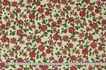 Bavlna smetanová, červené květy, š.140