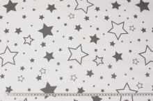 Bavlnené plátno biele, sivé veľké a malé hviezdy, š.160