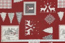 Vánoční dekorační látka červená, bílo-šedý motiv, š.280