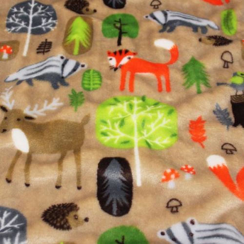 Fleece béžový, lišky, stromy a zvířátka, š.150