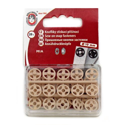 Gombíky stláčacie našívacie MIA plast priemer 10mm (v.3), béžové, 20ks