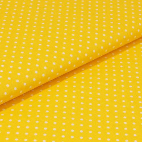 Bavlněné plátno žluté, bílý puntík, š.160