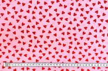 Bavlněné plátno P0618 růžové, červená srdíčka, š.140