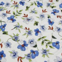 Úplet bílý, modré květy, š.150