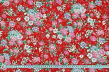 Bavlnené plátno červené, kvetinový vzor, š.140
