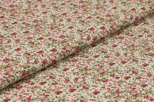 Bavlnené plátno krémové, ružový drobný kvet, š.140