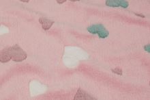 Fleece růžový, barevná srdíčka, š.145