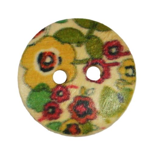 Knoflík dřevěný, květinový vzor, průměr 23 mm