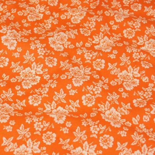 Bavlna oranžová BW659, bílý květ, š.140