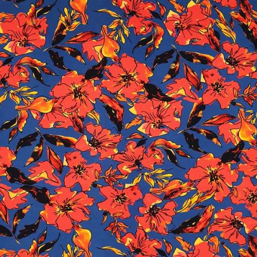 Úplet B0069 modrý, červenožluté květy, š.170