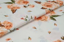 Bavlnené plátno krémové, marhuľovo oranžové ruže, š.140