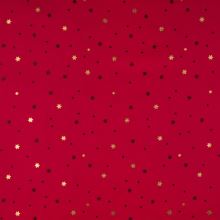 Vánoční popelín červený, zlaté hvězdičky, š.145