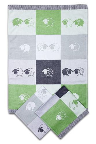 Utierky egyptská bavlna, ovečky, šedo-zelená kocka, 50x70cm, 3ks