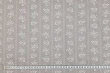 Bavlněné plátno šedé, bílý květinový motiv, š.140