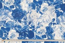 Popelín B0055 biely, modré ruže, š.145