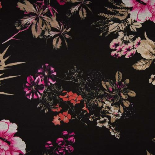 Úplet PUNTO PRINT čierny, farebné kvety, 240g/m, š.150