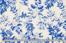 Popelín B0056 bílý, modrý květinový vzor, š.145