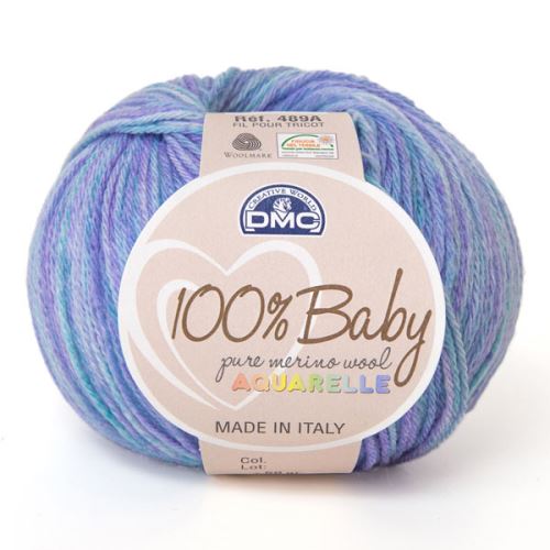 Priadza 100% BABY Aquarelle 50g, modrofialový melír - odtieň 1370