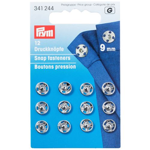 Našívacie patentky Prym strieborné, 9 mm