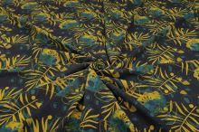 Teplákovina 22506 počesaná černá, olivové palmové listy a květy, š.150